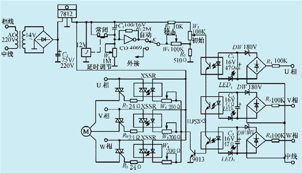 一款固态继电器电机发动电路