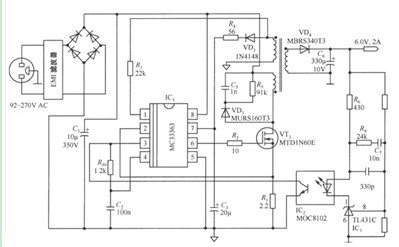 MC33363构成的6V／2A隔离式电源电路图