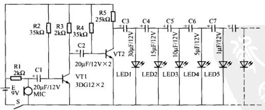 简易的声控彩灯闪烁电路